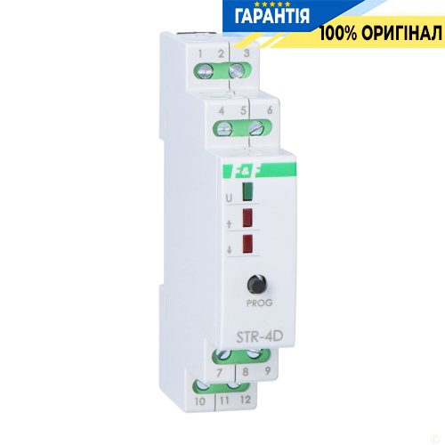 Реле управления роллетами STR-4D F&F, двухкнопочное, DIN 9-30VDC, 6A, время 1с-15мин
