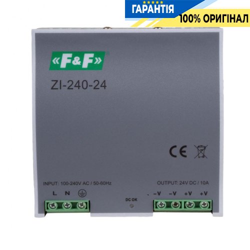 Импульсный блок питания ZI-240-24 F&F DIN 90-264В AC / 120-370В DC 24В 10А 240Вт