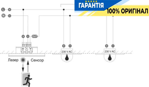 Лазерний датчик руху F&F DRL-60-230-1, 165-265В AC, регулювання 0,1-2 м, білий