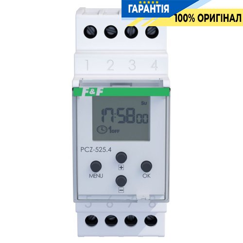 Таймер програмований тижневий F&F PCZ-525.4 24-264В AC/DC 16А 1ПК з нічною перервою та NFC