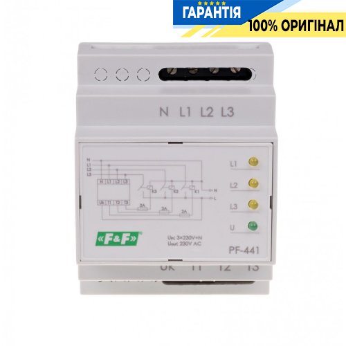 Автоматичний перемикач фаз F&F PF-441 DIN 16А 3х220V/AC + N з пріоритетною фазою