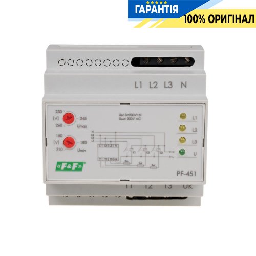 Автоматичний перемикач фаз PF-451 F&F DIN 16А 3х230V/AC+N без пріоритетної фази