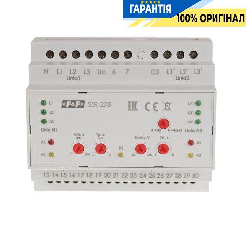 Контроллер АВР F&F SZR-278 3P+N 4ПК 50-350V AC 8А для двух линий питания