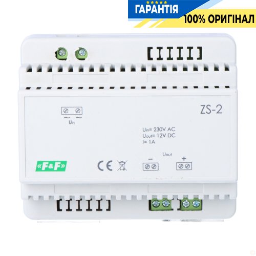 Блок живлення трансформаторний F&F ZS-2 DIN 230VAC/12VDC 1A стабілізований 12Вт
