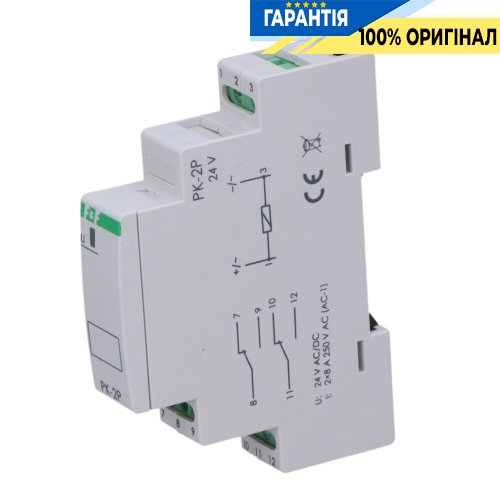 Електромагнітне реле F&F PK-2P-24V 2xNO/NC 16А 24V AC/DC на DIN-рейку