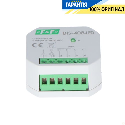 Бістабільне реле F&F BIS-408LED, 1xNO 16А 230В з захистом від пускового струму