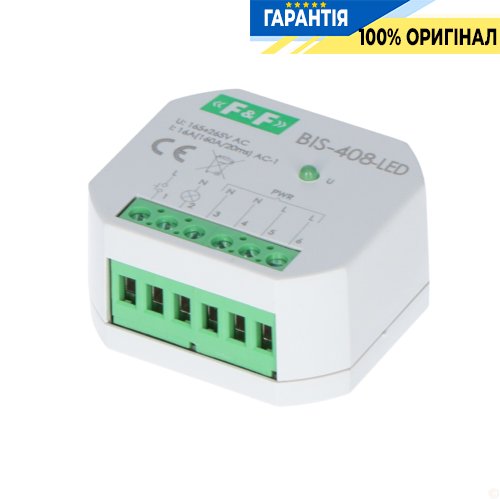 Бістабільне реле F&F BIS-408LED, 1xNO 16А 230В з захистом від пускового струму