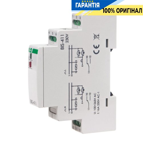 Імпульсне реле BIS-411 F&F, 1xNO, 16А, 230В, для керування освітленням та навантаженнями
