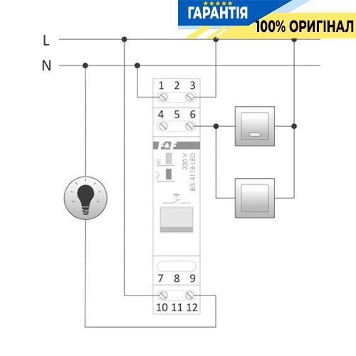 Імпульсне реле F&F BIS-411B-LED, 1xNO/NC, 16А, 230В, з LED-індикацією