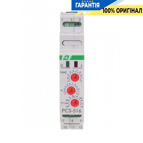 Реле часу багатофункціональне PCS-516UNI F&F, 1ПК 10А, 12-264V AC/DC, монтаж на DIN-рейку