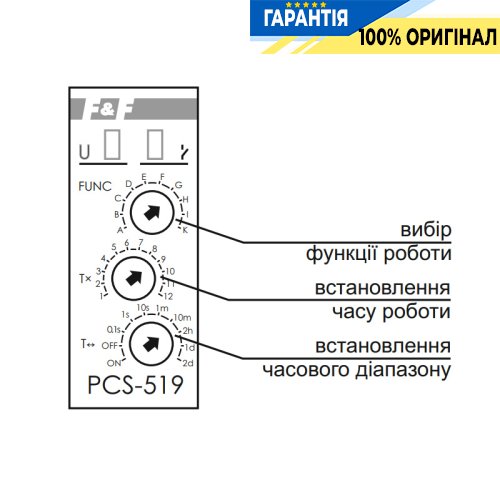 Реле времени F&F PCS-519DUO многофункциональное, 2NO/NC, 8А, 230V/AC, 24V/ACDC, DIN