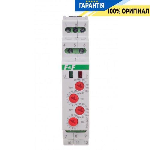 Реле часу циклічне PCU-507-24V F&F, 2 перемикаючі контакти 8А, 24V AC/DC, монтаж на DIN-рейку