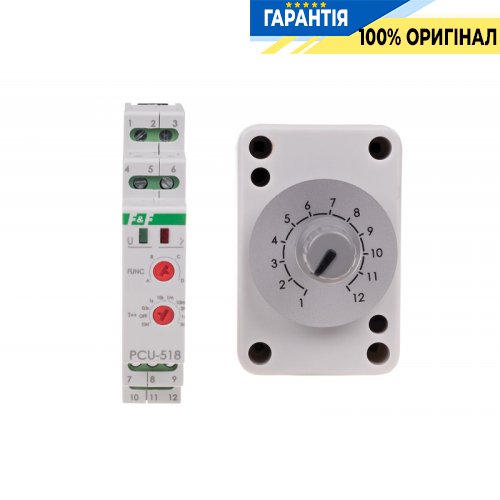 Реле часу PCU-518DUO F&F з зовнішнім потенціометром, 1NO/NC, 8А, 230В/AC, 24В/ACDC, монтаж на DIN-рейку