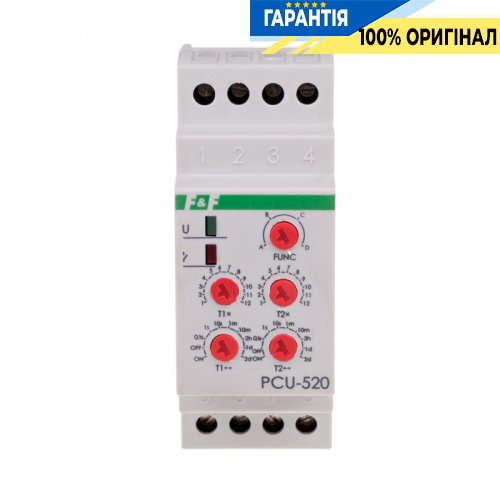 Реле часу F&F PCU-520-24V багатофункціональне подвійне 2ПК 8А 24V AC/DC для DIN-рейки