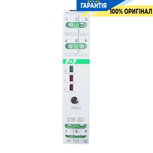 Реле управління ролетами F&F STR-3D, двокнопкове, DIN, 100-265VAC, 8A(AC-1)/2A(AC-3), час 1с–15хв