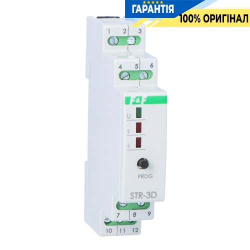 Реле управління ролетами F&F STR-3D, двокнопкове, DIN, 100-265VAC, 8A(AC-1)/2A(AC-3), час 1с–15хв
