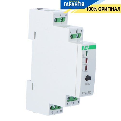 Реле управління ролетами F&F STR-3D, двокнопкове, DIN, 100-265VAC, 8A(AC-1)/2A(AC-3), час 1с–15хв