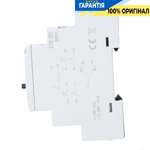 Реле управління ролетами F&F STR-3D, двокнопкове, DIN, 100-265VAC, 8A(AC-1)/2A(AC-3), час 1с–15хв