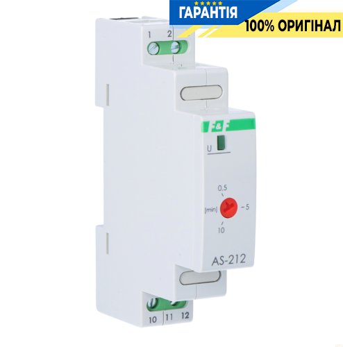 Реле лестничное F&F AS-212, 1 модуль, DIN-рейка, 1НВ, 230В/16А, задержка 0,5-10 мин