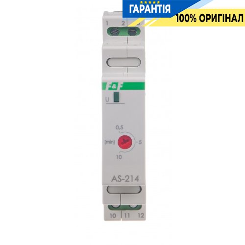 Реле сходове F&F AS-214, 1 модуль, DIN-рейка, 1НО 24V AC/DC 16А, затримка 0,5-10 хв