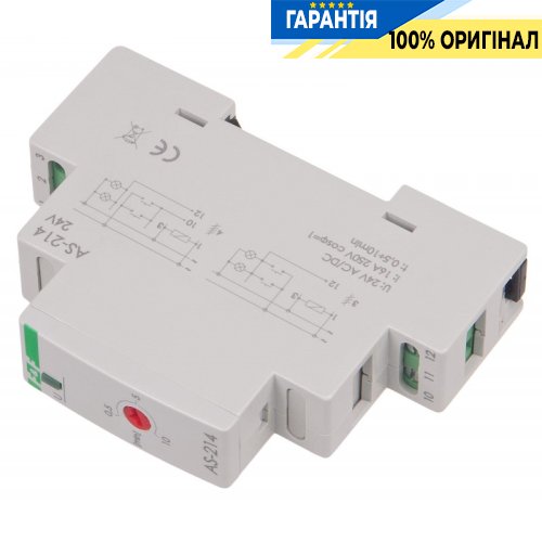 Реле сходове F&F AS-214, 1 модуль, DIN-рейка, 1НО 24V AC/DC 16А, затримка 0,5-10 хв