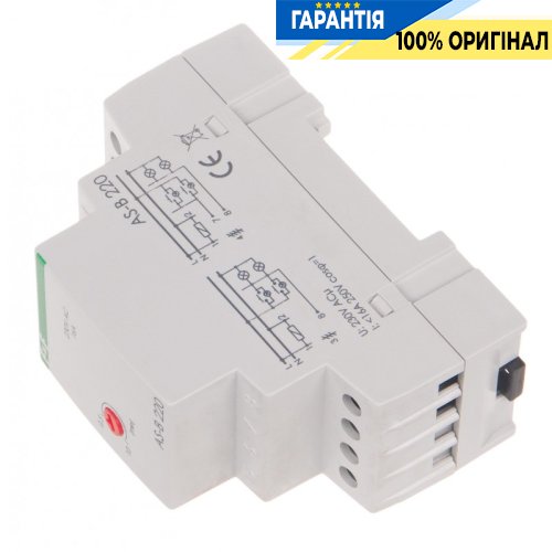 Реле сходове F&F AS-B220, 2 модулі, DIN-рейка, 1НО, 230В/16А, затримка 0,5-10 хв