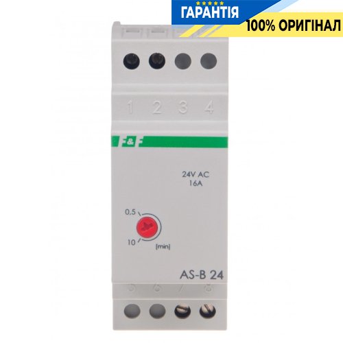 Реле сходове F&F AS-B24, 2 модулі, DIN-рейка, 1НО, 24V AC/DC, 16А, затримка 0,5-10 хв