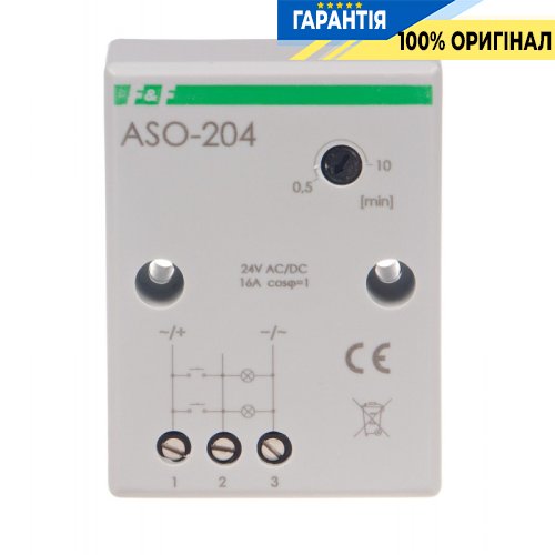 Реле сходове ASO-204 F&F, 1НО, 24V AC/DC, 16А, затримка 0,5-10 хв