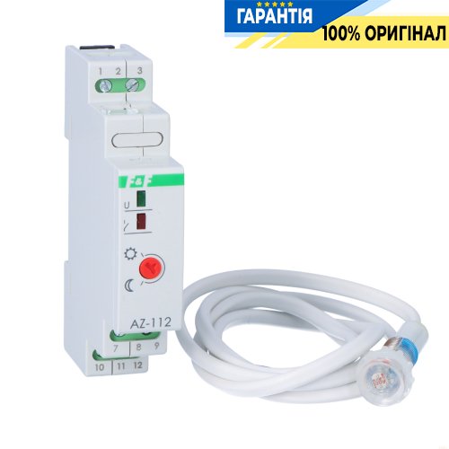 Сумеречне реле AZ-112-24V F&F DIN 24V AC/DC 1НО 16А 2-1000Lx для автоматичного ввімкнення освітлення