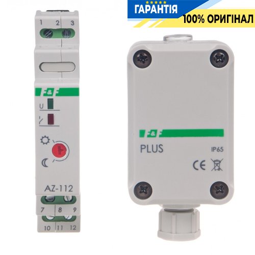 Сумеречне реле з герметичним зондом AZ-112-PLUS F&F DIN 220-230В AC 1НО 16А 2-1000Lx