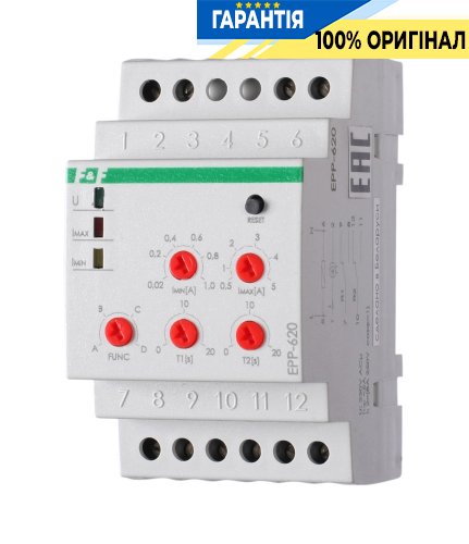 Реле тока F&F EPP-620 2NO/NC 2х8A 24-240VAC/DC рег. 0,02–5А 4 функции