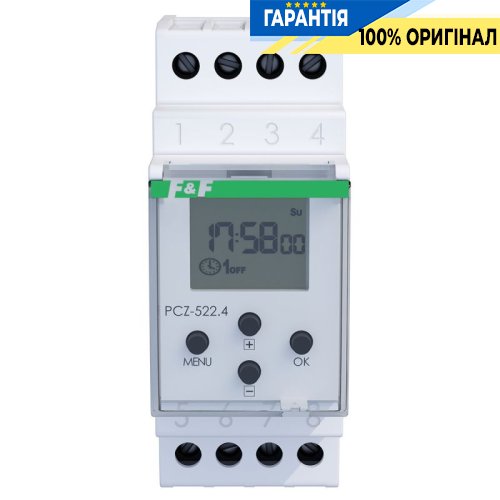 Таймер програмований тижневий двоканальний 24-264В AC/DC 16А NFC F&F PCZ-522.4