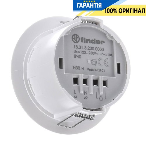 Датчик руху стельовий вбудований Finder 183182300000, 360°/110°, 1NO, 10А, 230V AC