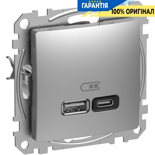 USB розетка тип A+C (45 Вт) Schneider Electric «Sedna Design» SDD113404 (цвет - алюминий)