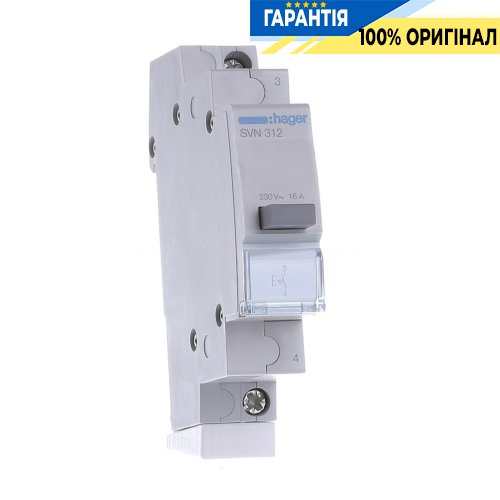 Кнопковий вимикач Hager SVN312, 16A, 250В AC, 1 н.о. для керування освітленням