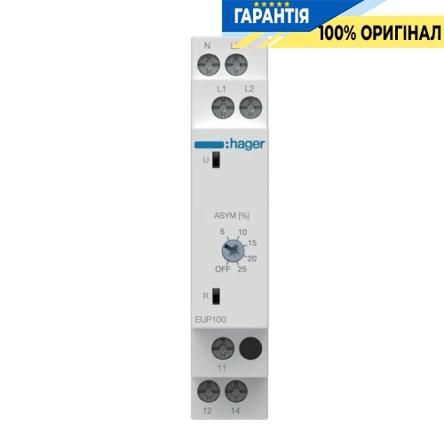 Реле контролю фаз 3P(N) 1ПК Hager EUP100 для захисту електромереж