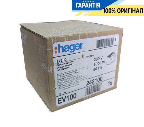 Светорегулятор универсальный Hager EV100 20-1000 Вт для DIN-рейки