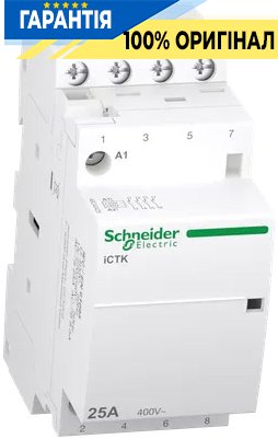 Контактор Schneider Electric 25A 400V 4НО котушка 220-240V AC DIN Acti9 iCTK A9C40425