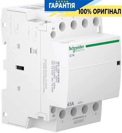 Контактор Schneider Electric 63A 400V 4НО котушка 220-240V AC DIN Acti9 iCTK A9C40463