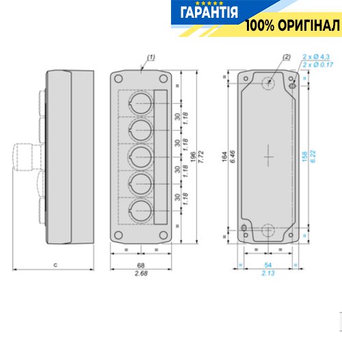 Порожній сірий кнопковий пост на 5 отворів Harmony XALD Schneider Electric XALD05