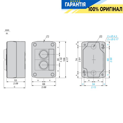 Пустой светло-серый кнопочный пост Schneider Electric Harmony XALE, 1 отверстие, артикул XALE1