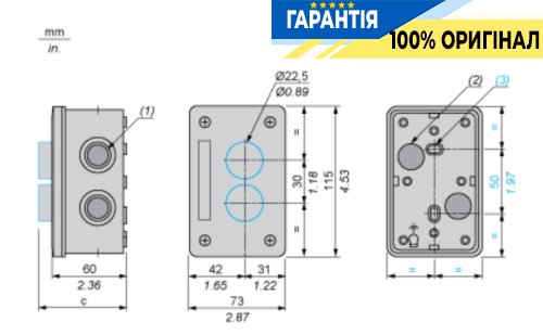 Порожній світло-сірий кнопковий пост з 2 отворами Harmony XALE Schneider Electric XALE2